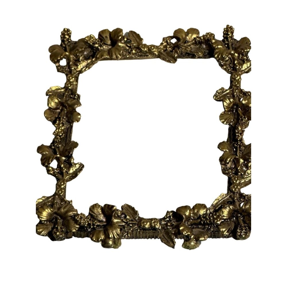 Antique Gresco Ornate Floral Brass Picture Frame Velvet Back Easel Stand 50's